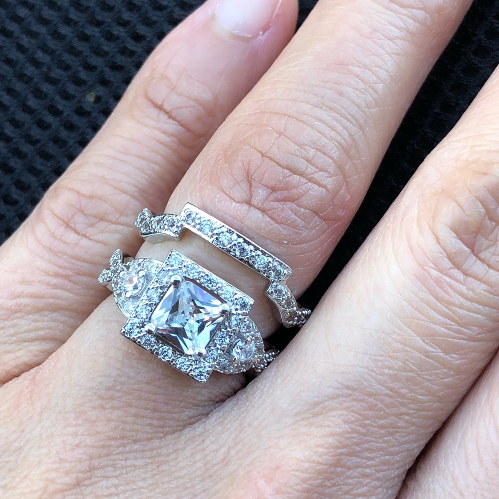 2pc 925 Sterling Silver Plated Ring Set